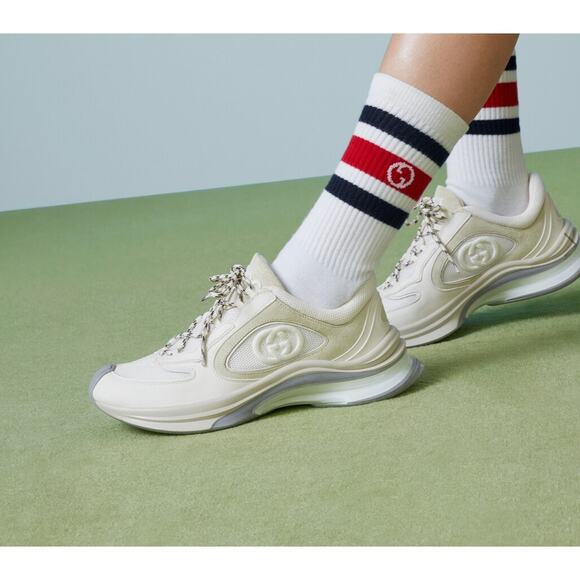 Gucci Womens White Run Sneaker Beige Suede 39 9 Chunky Trending - Picture 10 of 10
